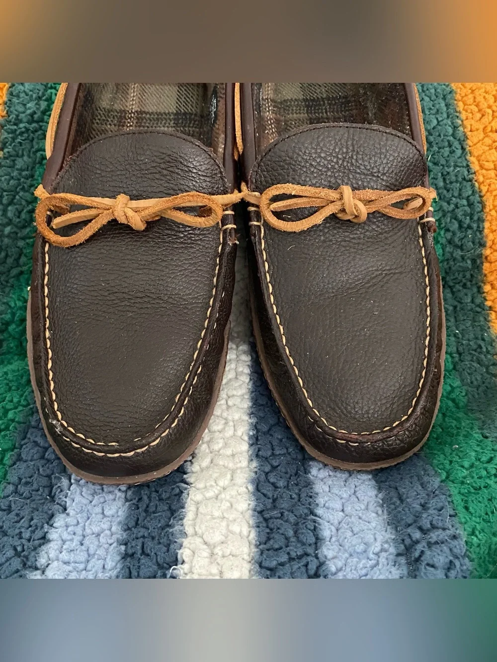 L.L. Bean Men's Handsewn Brown Leather Loafers Slip Ons sz 10 Lined Moccasins